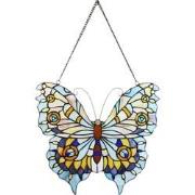 LumiLamp Glaspaneel Tiffany Vlinder 40x60 cm Blauw Glas Glaskunst