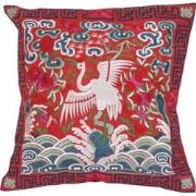 Fine Asianliving Kussenhoes Volledig Geborduurd Rood Kraanvogel