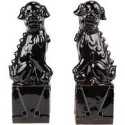 Fine Asianliving Chinese Foo Dogs Set/2 Porselein Zwart Handgemaakt