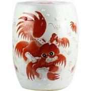 Fine Asianliving Keramische Kruk Wit Rood Qilin Handgeschilderd