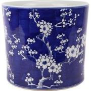 Fine Asianliving Chinese Bloempot Blauw Handgeschilderd Bloesems