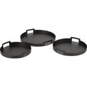 J-line - Set Van 3 Plateau Rond Metaal Zwart - 45x45x6.5cm