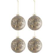 J-line - Doos Van 4 Kerstballen Fluweel Glas Antiek Grijs/goud Medium ...