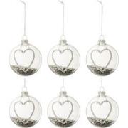 J-line - Doos Van 6 Kerstballen Hart Strass Zilver Sterretjes Glas Kla...