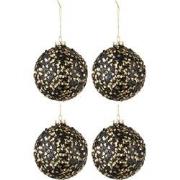 J-line - Doos Van 4 Kerstballen Glitter Paillettenglas Zwart Goud Medi...