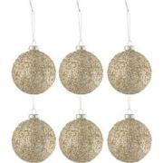 J-line - Doos Van 6 Kerstballen Glitters Glas Goud Mix - 8x8x10cm