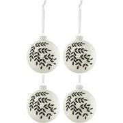 J-line - Doos Van 4 Kerstballen Kerst Blad Glitter Groen Glas Wit Medi...