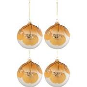 J-line - Doos Van 4 Kerstballen Gedroogd Blad Oker+glitter Glas Transp...