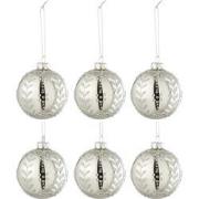 J-line - Doos Van 6 Kerstballen Blaadjes Glitter Glas Blinkend Zilver ...