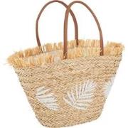 J-line - Strandtas Blad Jute Naturel/wit - 24x45x56cm