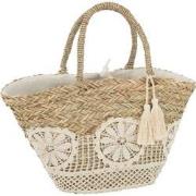 J-line - Strandtas Kant Bloem+kwast Jute Naturel/wit - 50x19x52cm