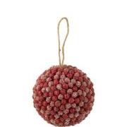 J-line - Bal Hanger Bessen Glitters Plastiek Rood Large - 17x17x17cm