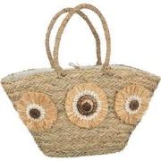 J-line - Strandtas Zonnebloemen Schelpen Zeegras Nat - 59x16x30cm