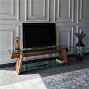 TV Meubel  Walnoot Groen Glas 158x45x40 cm