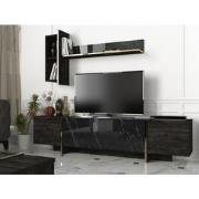 TV Meubel Set Veyron Zwart Goud Melamine 180x45x32,3 cm