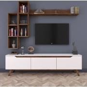 TV Meubel Set Iona Wit Donker Walnoot Melamine 180x48,6x35 cm