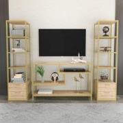 TV Meubel Set Robbins Gold Goud Eik Melamine 198x160x39 cm