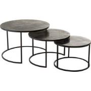 J-line - Set 3 Bijzettafels Rond Oxidize Aluminium/ijzer Antiek Zwart/...