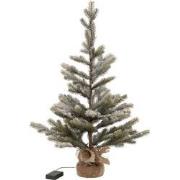 J-line - Kerstboom Besneeuwd+led+batterij In Pot Jute Plastiek Groen M...