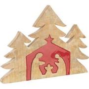 J-line - Puzzel Kerststal Mango Hout Rood L - 55x4x40cm