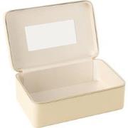 J-line - Cosmetica Doos Rechthoek+spiegel Kunstleder Beige - 30x19x12c...