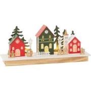 J-line - Deco Winter Led Dorp Hout Mix - 44x12x18.5cm