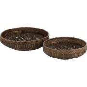 J-line - Set Van 2 Schalen Rond Rotan Zwart - 49.5x49.5x14cm