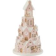 J-line - Peperkoek Huis Roze/wit Small - 13.5x13.5x22cm