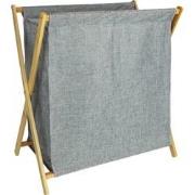 QUVIO Wasmand met houten frame - 52 x 30 x 57 cm - Grijs