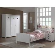 LUCEVI - Amori bed + Nachtkastje + 3 Deurs Kleerkast - Wit - 90x200 cm