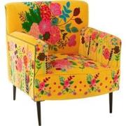 J-line - Fauteuil Bloemen Geborduurd Velours Geel - 64x75x84cm