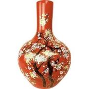 Fine Asianliving Chinese Vaas Rood Bloesems Handgemaakt D41xH57cm