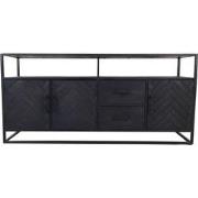 HSM Collection-Dressoir Verona 3 Deur 2 La-180x40x85-Zwart-Mango/Metaa...