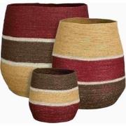 Mica Decorations Mand Stripes - 37x37x43 cm - Zeegras - Bruin,Rood,Gee...