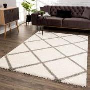 Tapijtenloods Madrid Shaggy Geruit Vloerkleed Creme Hoogpolig- 160x230...