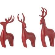 J-line - Set Van 3 Rendier Resine Galvanisch Rood - 7x4x16cm