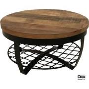 Benoa Davis Iron Round Coffee Table Wooden top & Iron Shelf at base 90...