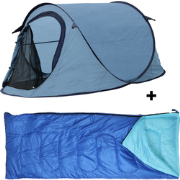 HIXA Pop-Up Tent - 1 Persoons - Blauw - Met Tentharingen - en Slaapzak...