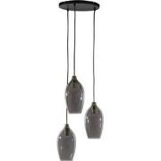 Light&living Hanglamp 3L Ø35x32 cm LUKARO antiek brons+glas smoke