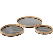 J-line - Set Van 3 Plateaus Rond Metaal/rotan Zwart/naturel - 50x50x4c...