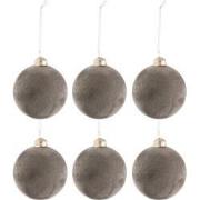 J-line - Doos Van 6 Kerstballen Fluweel Glas Grijs Small - 8x8x8cm