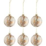 J-line - Doos Van 6 Kerstballen Marmerlook Glas Wit/goud Small - 8.5x8...