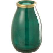 J-line - Vaas Goud Boord Glas Groen Small - 18x18x28cm