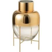 J-line - Vaas Cylinder Op Voet Glas Transparant/goud Large - 21x21x38c...