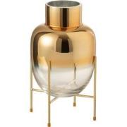 J-line - Vaas Cylinder Op Voet Glas Transparant/goud Small - 18x18x32c...