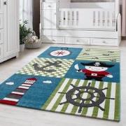 Tapijtenloods Kids Piraat Vloerkleed Kinderkamer Blauw / Groen Laagpol...