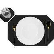 Krumble Placemat achthoekig + onderzetter - PU Leder - Zwart