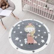 Tapijtenloods Vloerkleed Princess Rond Laagpolig Anime Kids Grijs- 160...