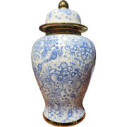 Fine Asianliving Chinese Gemberpot Blauw Wit Goud Floral Handgemaakt