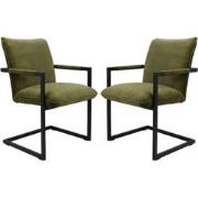 HSM Collection-Eetkamerstoel Boston S/2-56x68x89-Groen/Zwart-Stof/Meta...